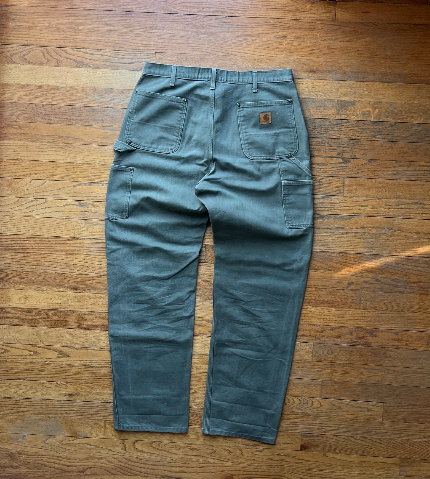 Faded Olive Green Carhartt Double Knee Pants - 35 x 33