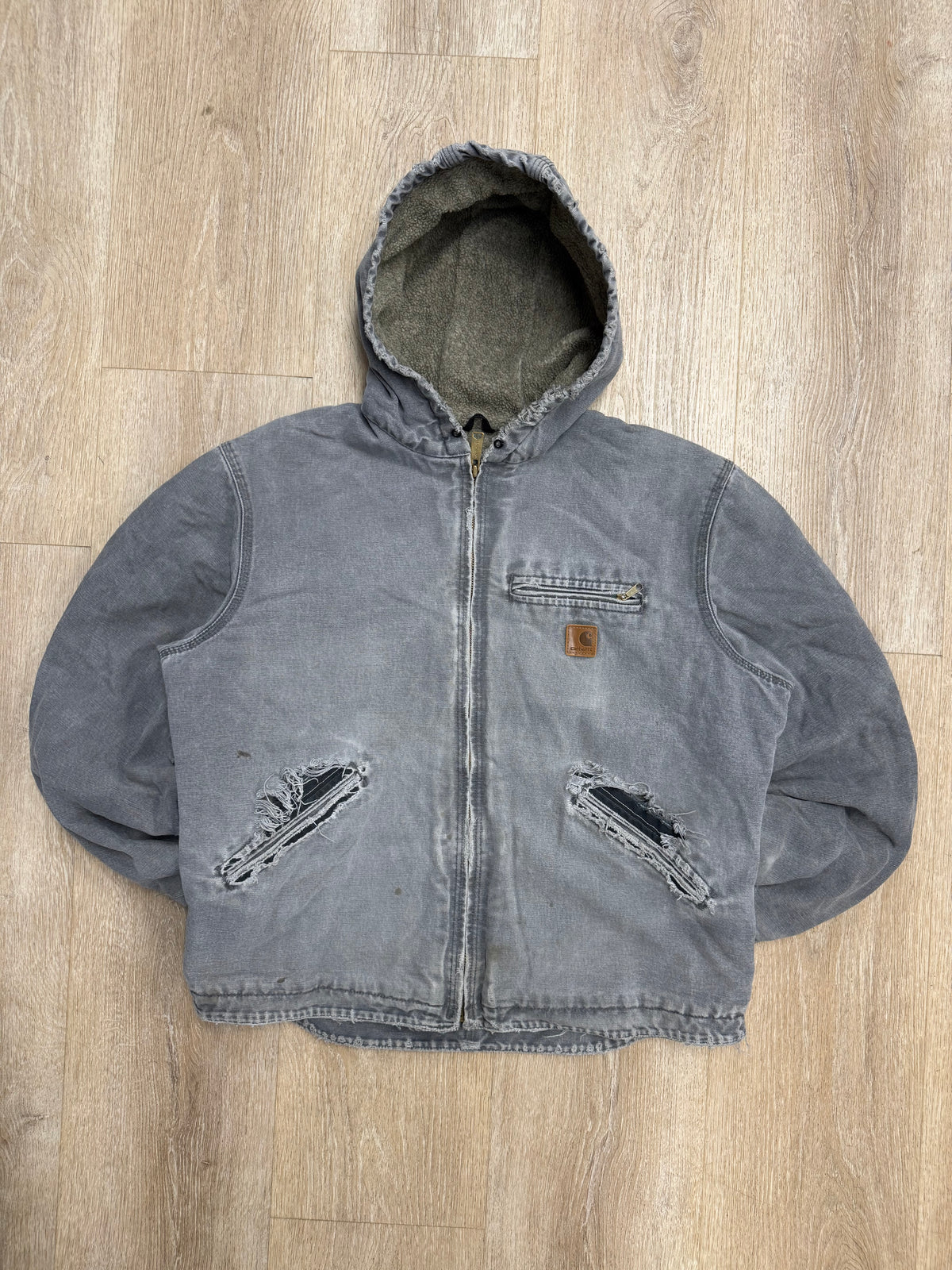 Faded Gravel Grey Carhartt Sherpa Lined Jacket - Medium