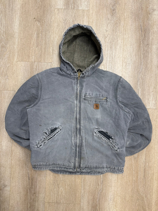 Faded Gravel Grey Carhartt Sherpa Lined Jacket - Medium