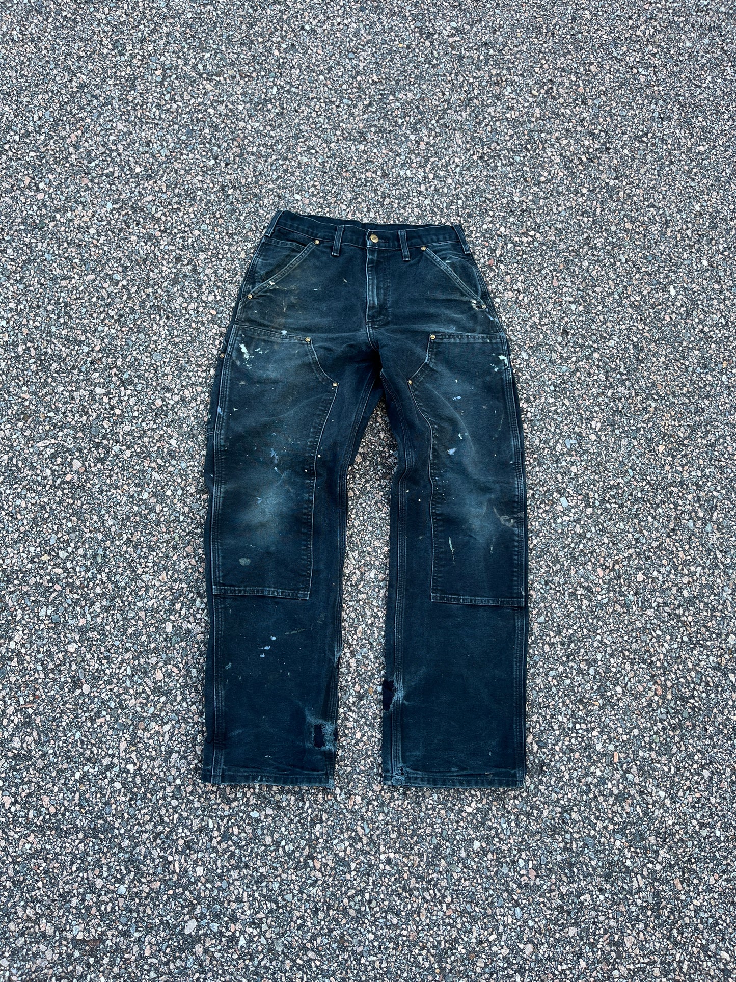 Faded Black Carhartt Double Knee Pants - 28 x 30