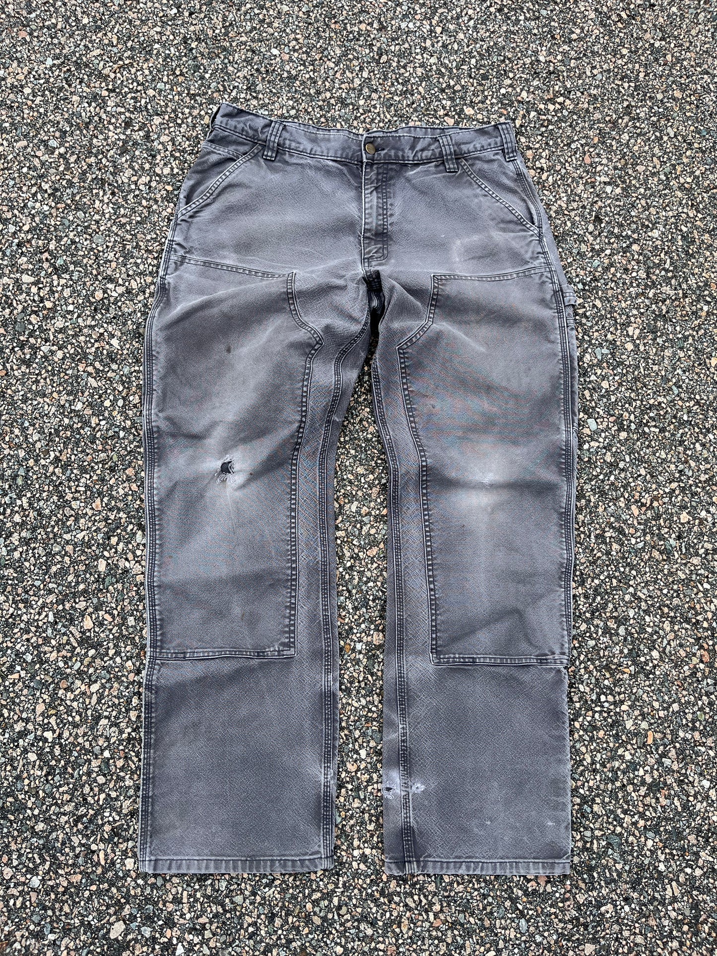 Faded Cement Grey Carhartt Double Knee Pants - 35 x 31