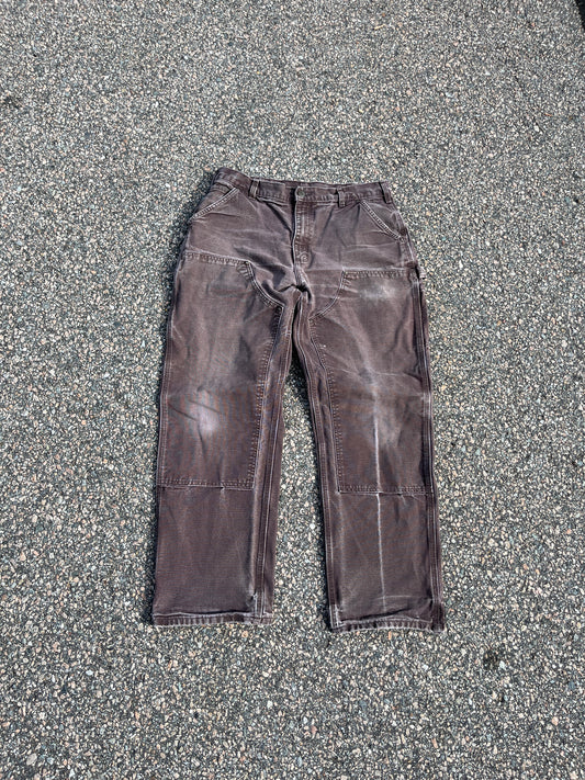 Faded Brown Carhartt Double Knee Pants - 36 x 30