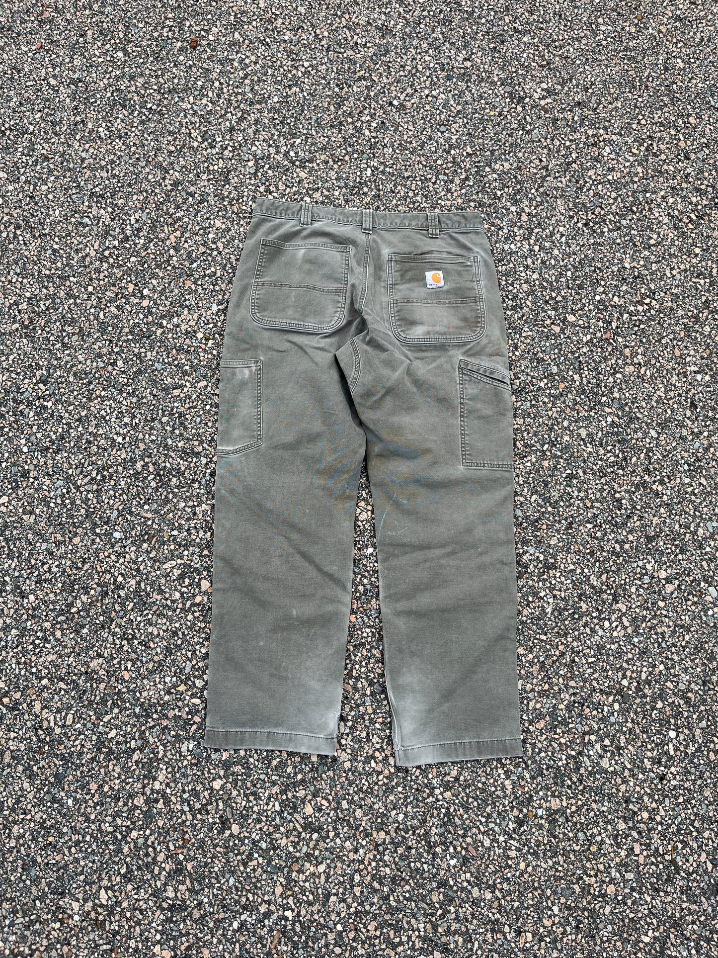 Faded Olive Green Carhartt Double Knee Pants - 33 x 28