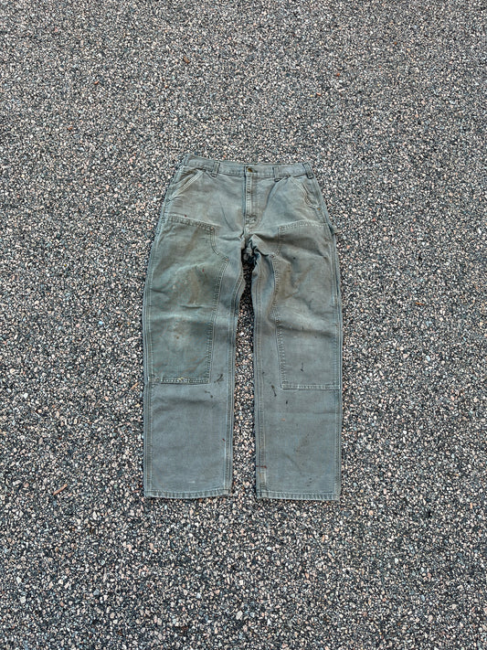 Faded Olive Green Carhartt Double Knee Pants - 32 x 31