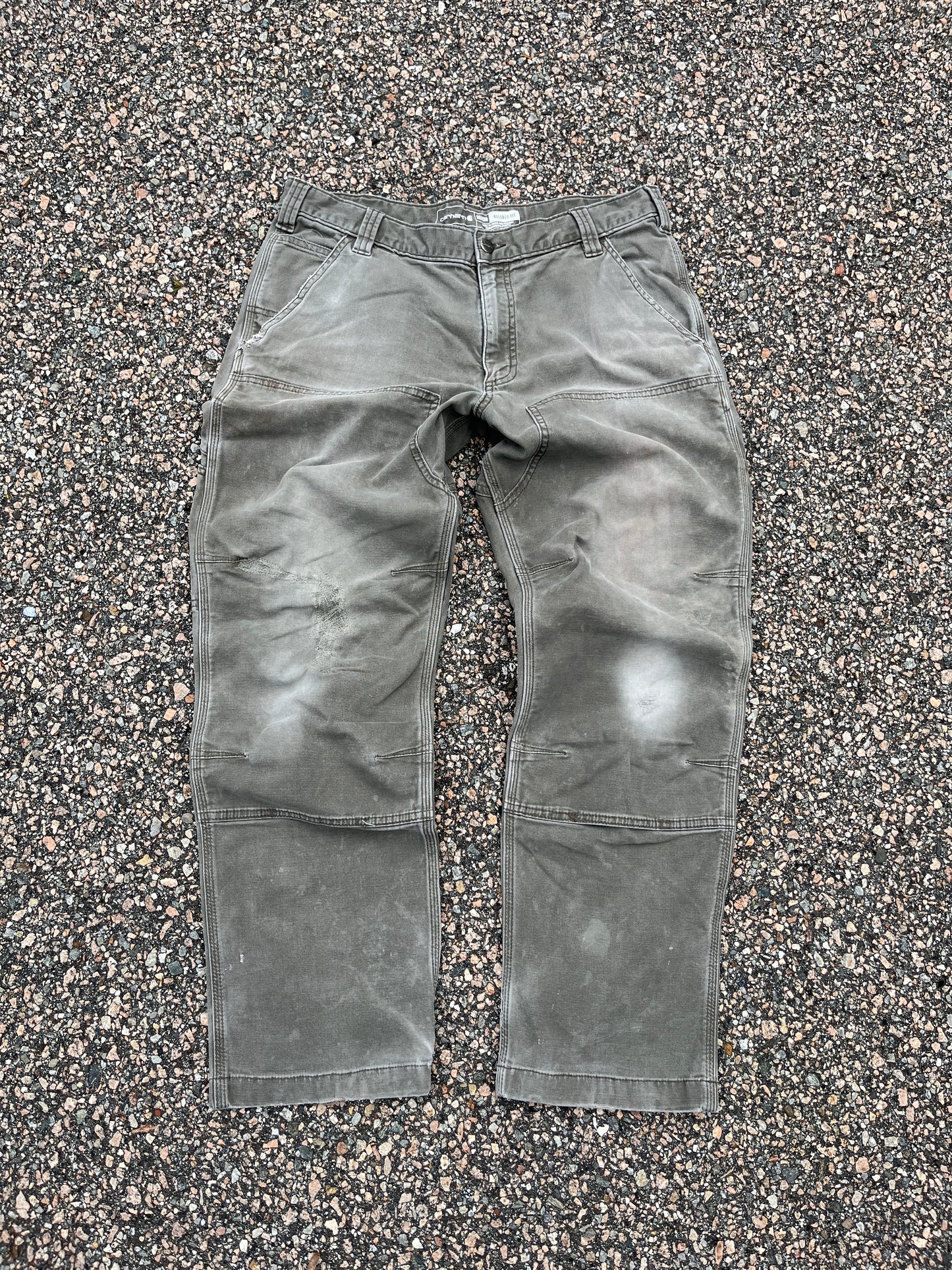 Faded Olive Green Carhartt Double Knee Pants - 33 x 28