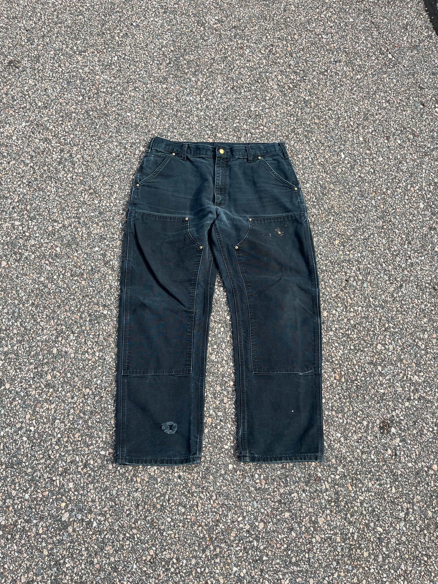 Faded Black Carhartt Double Knee Pants - 35 x 29