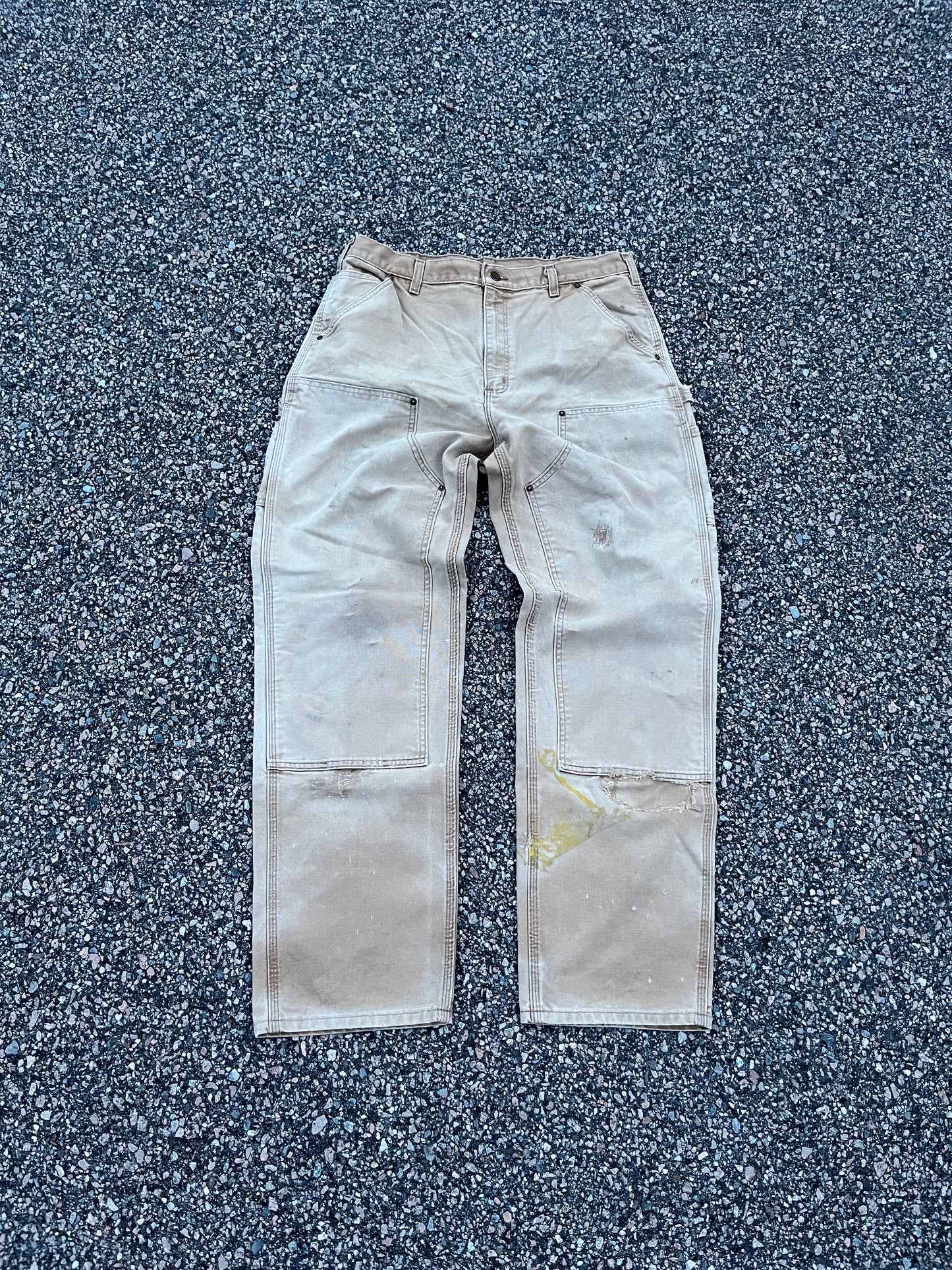 Faded Tan Carhartt Double Knee Pants - 34 x 32