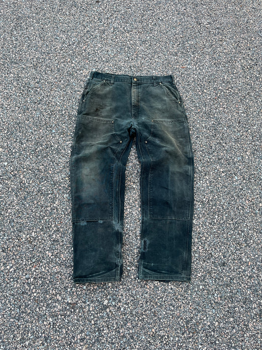 Faded Black Carhartt Double Knee Pants - 35 x 31