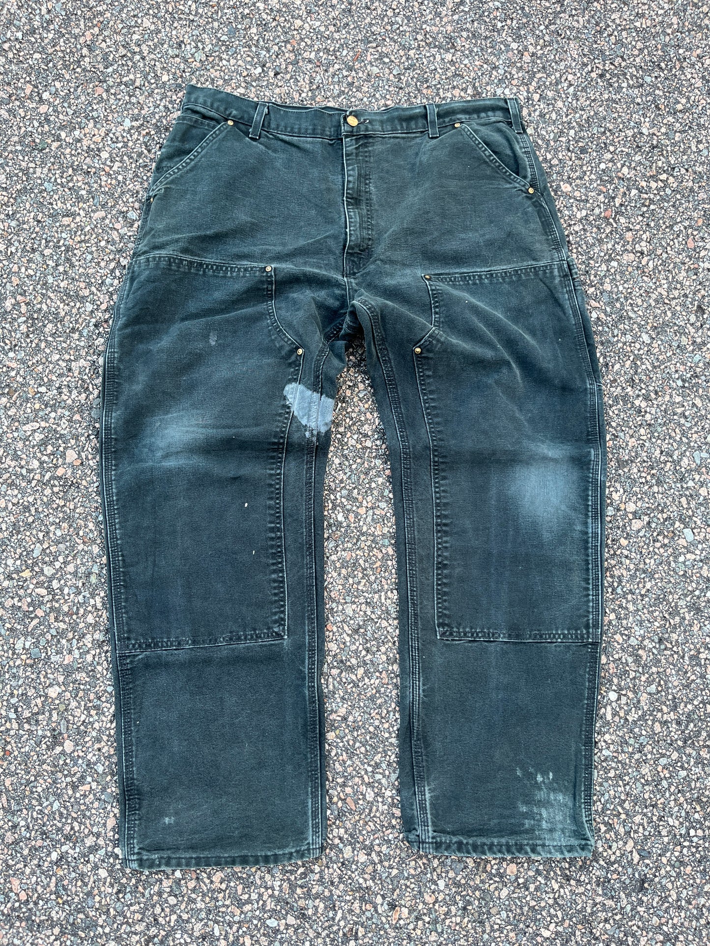 Faded Black Carhartt Double Knee Pants - 39 x 30