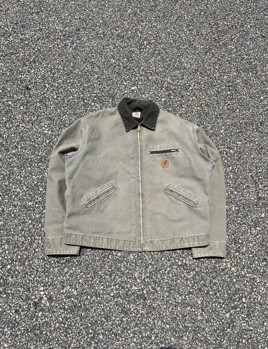 褪色灰褐色 Carhartt 底特律夹克 ~ 宽松大号