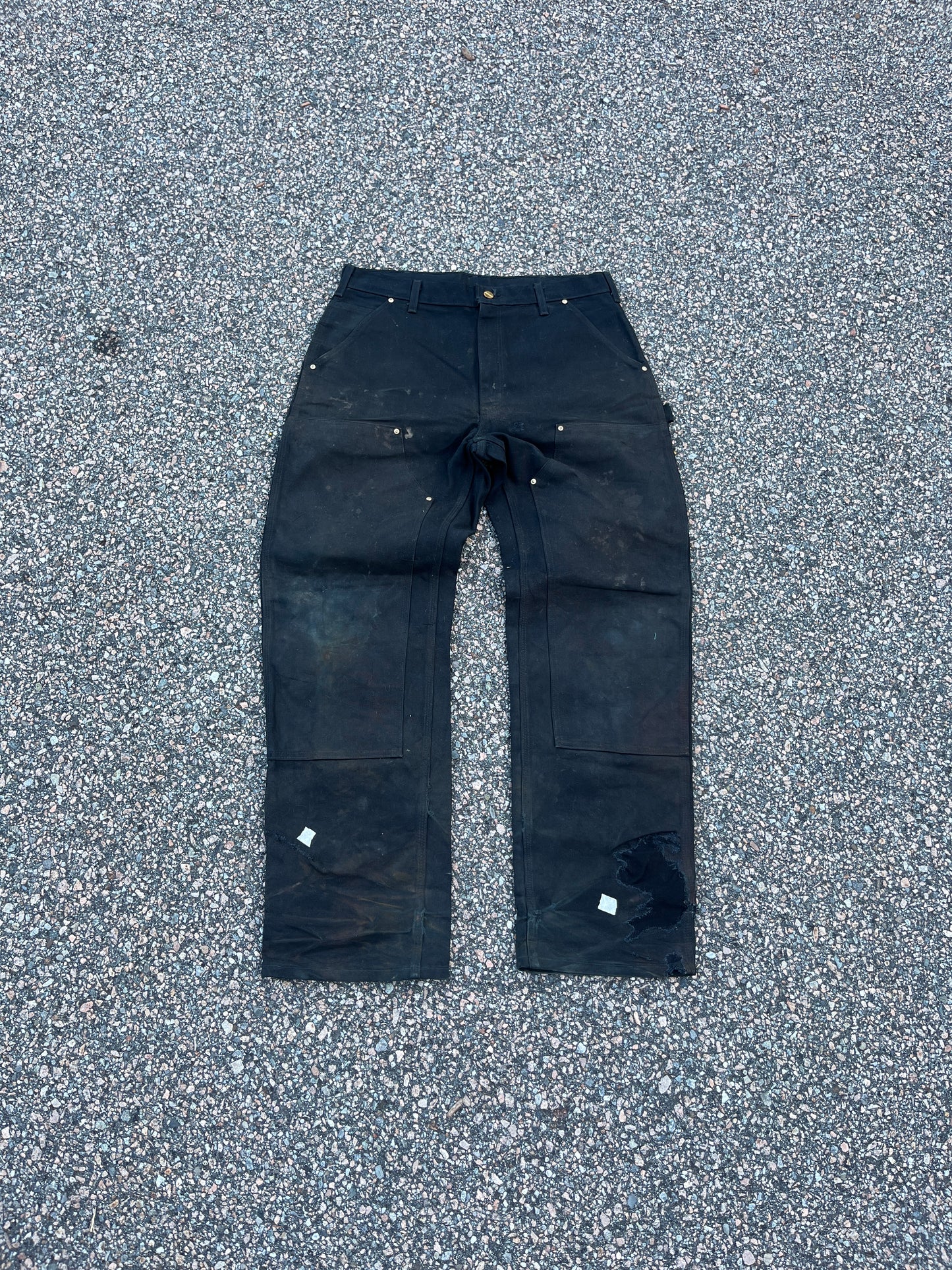 Faded Black Carhartt Double Knee Pants - 35 x 32