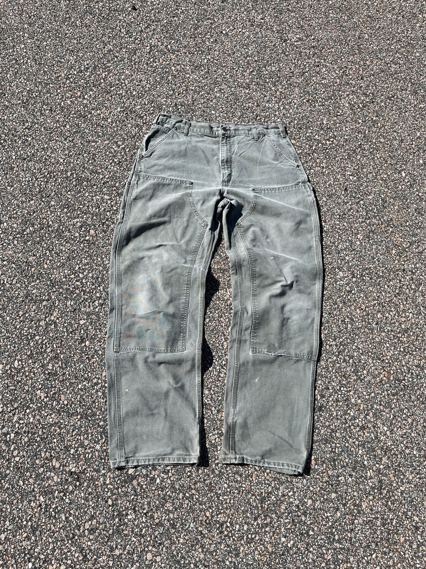 Faded Olive Green Carhartt Double Knee Pants - 36 x 34