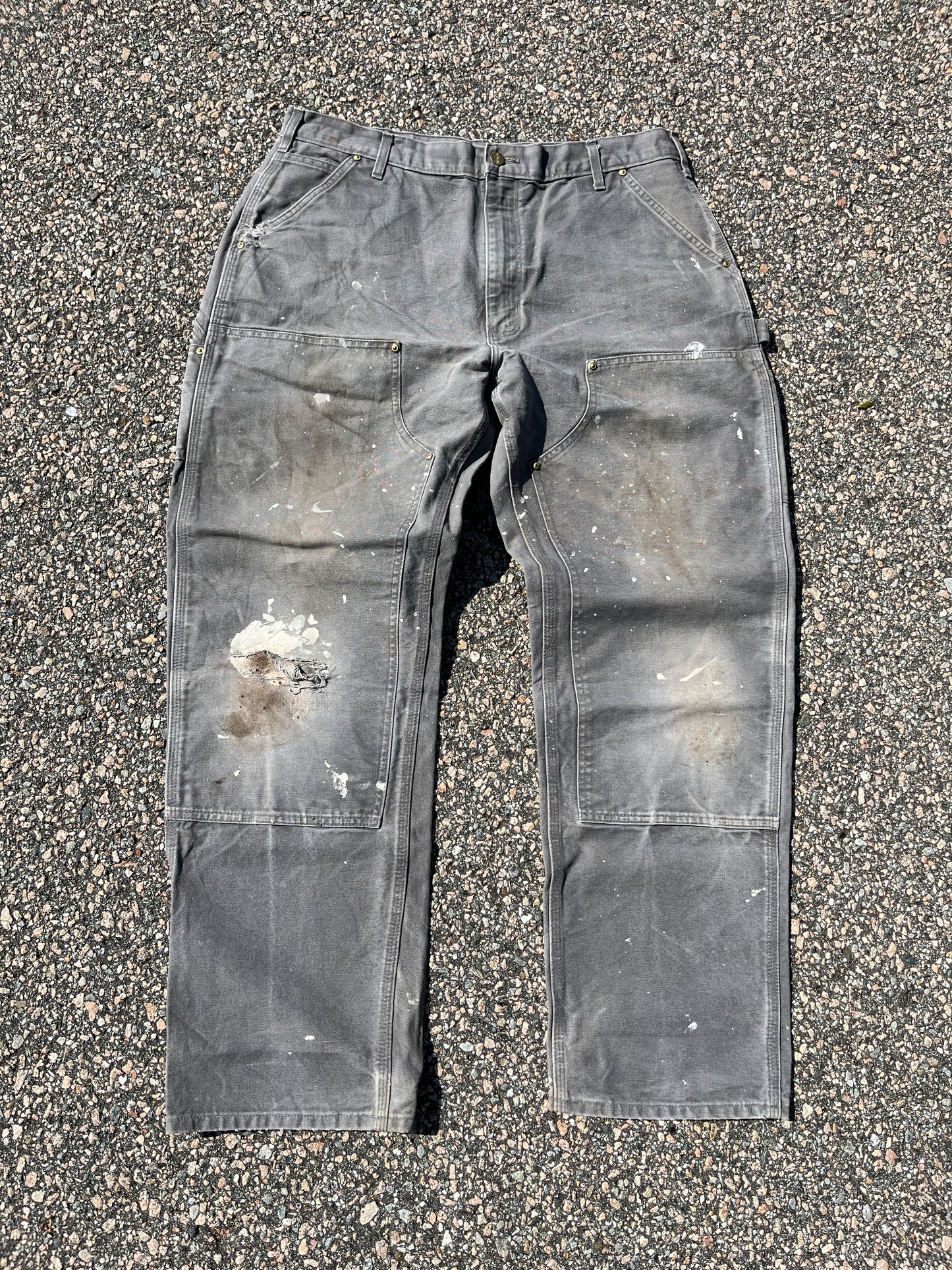 Faded Cement Grey Carhartt Double Knee Pants - 36 x 31