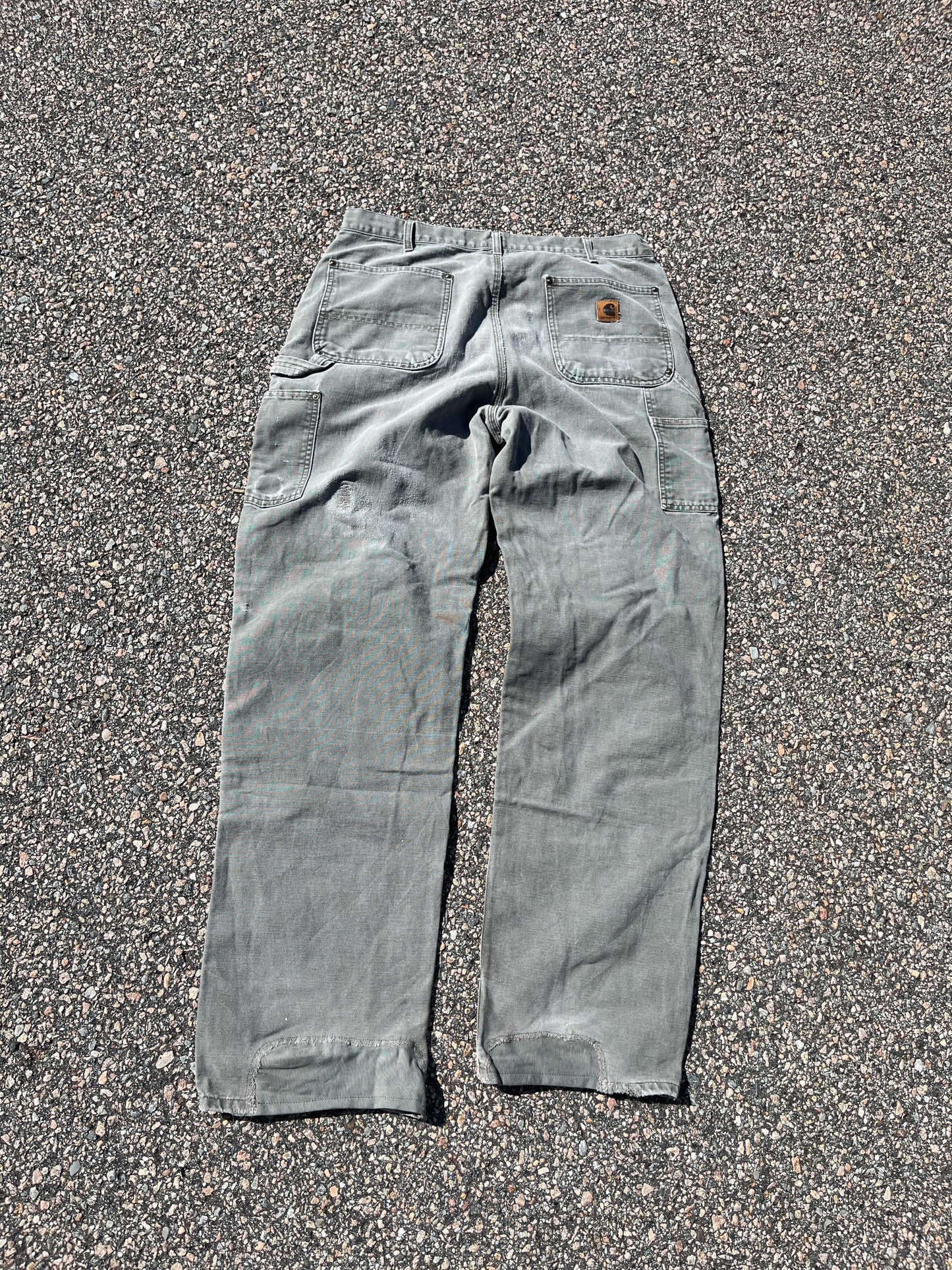 Faded Olive Green Carhartt Double Knee Pants - 36 x 34