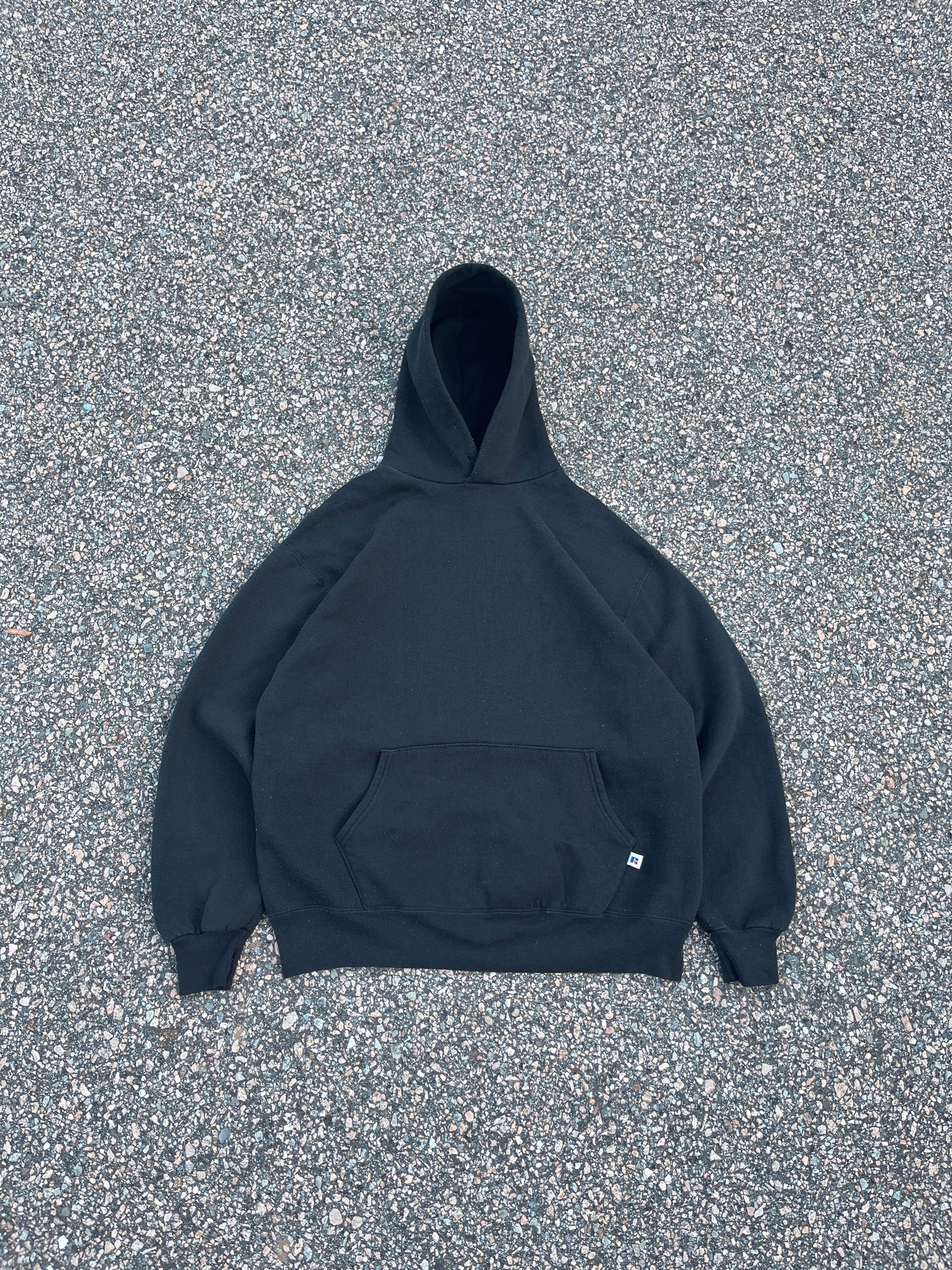 90’s Faded Black Russell Hoodie - Large