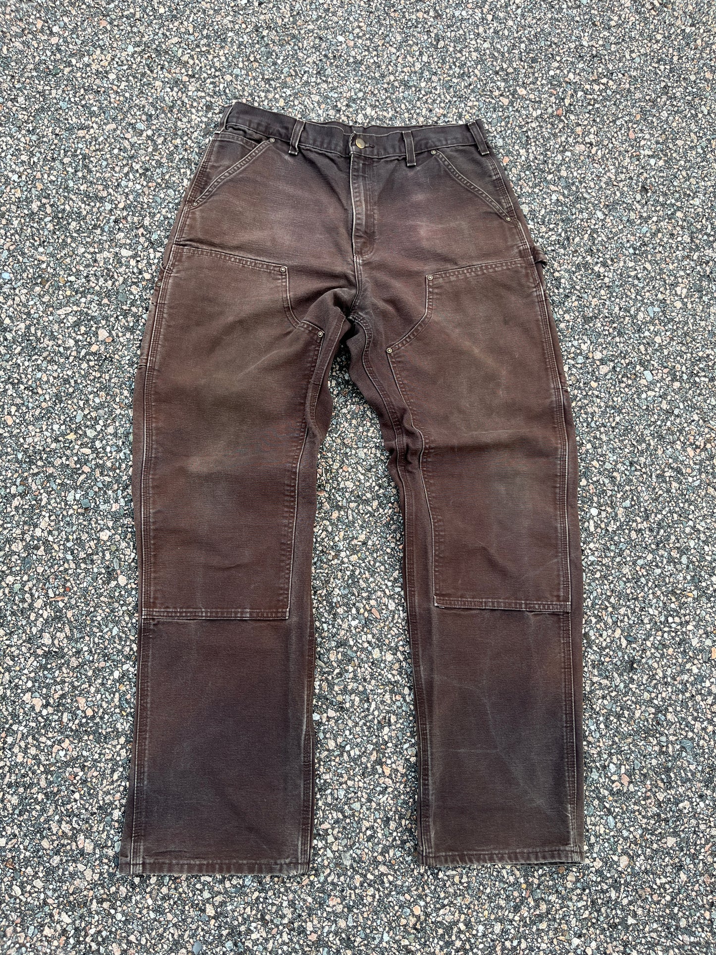 Faded Brown Carhartt Double Knee Pants - 33 x 32