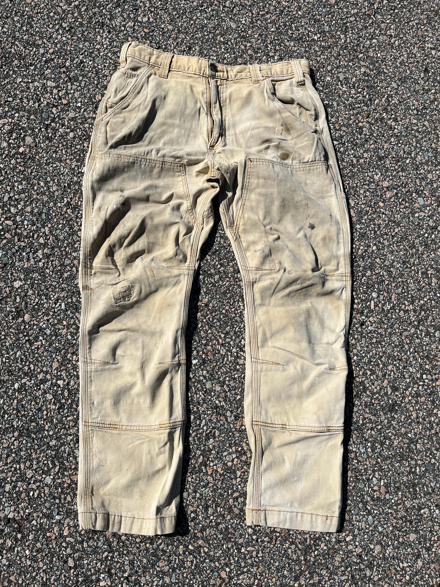 Faded Tan Carhartt Double Knee Pants - 33 x 29