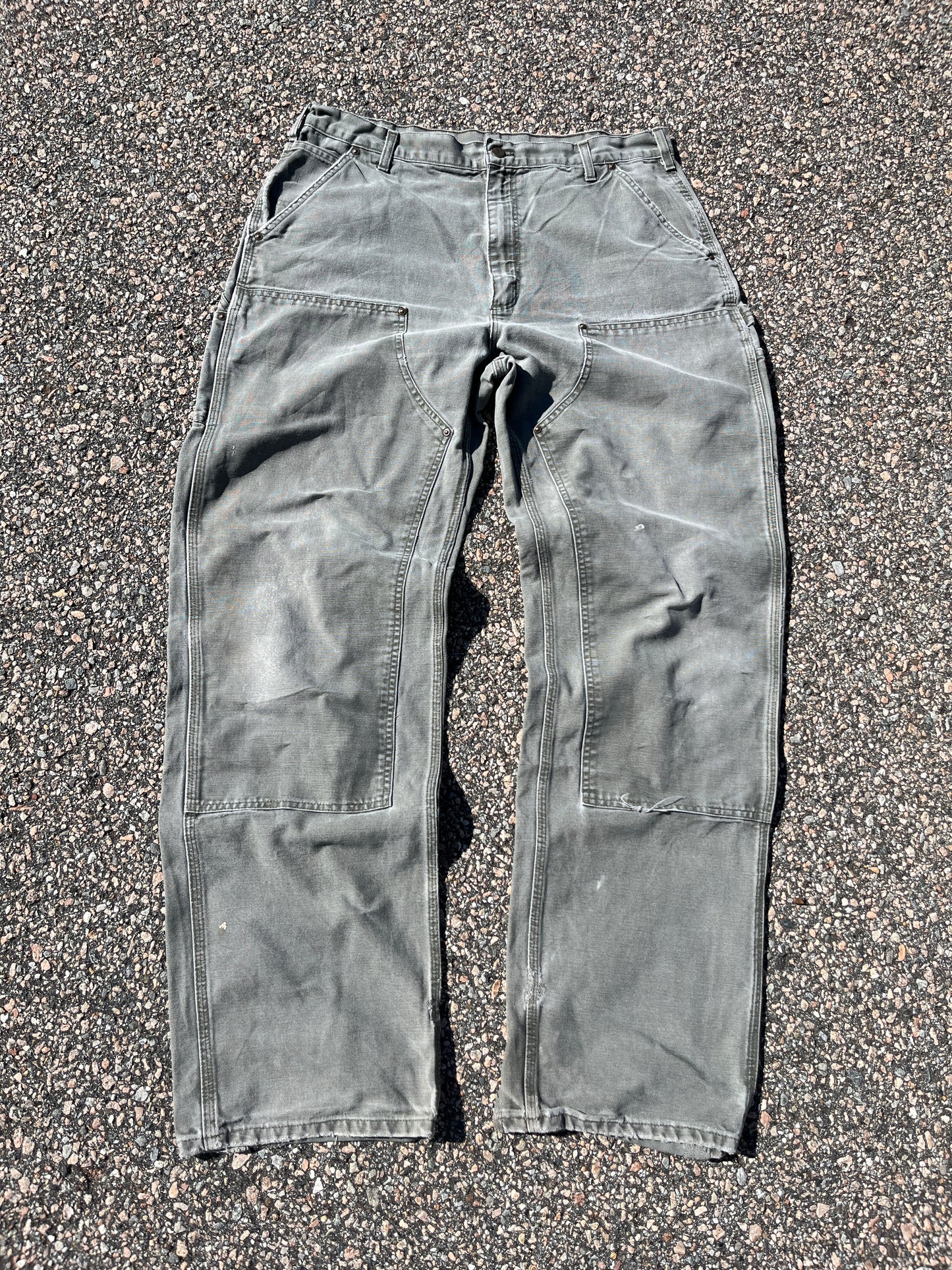 Faded Olive Green Carhartt Double Knee Pants - 36 x 34