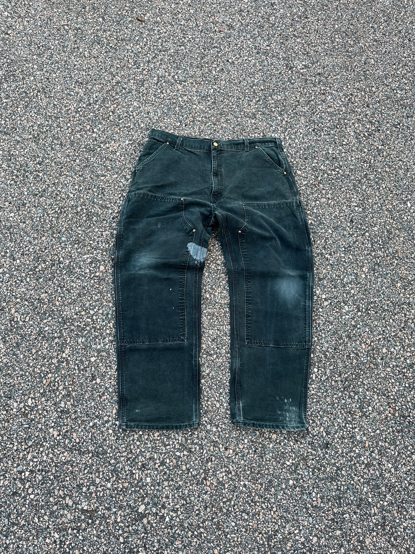Faded Black Carhartt Double Knee Pants - 39 x 30