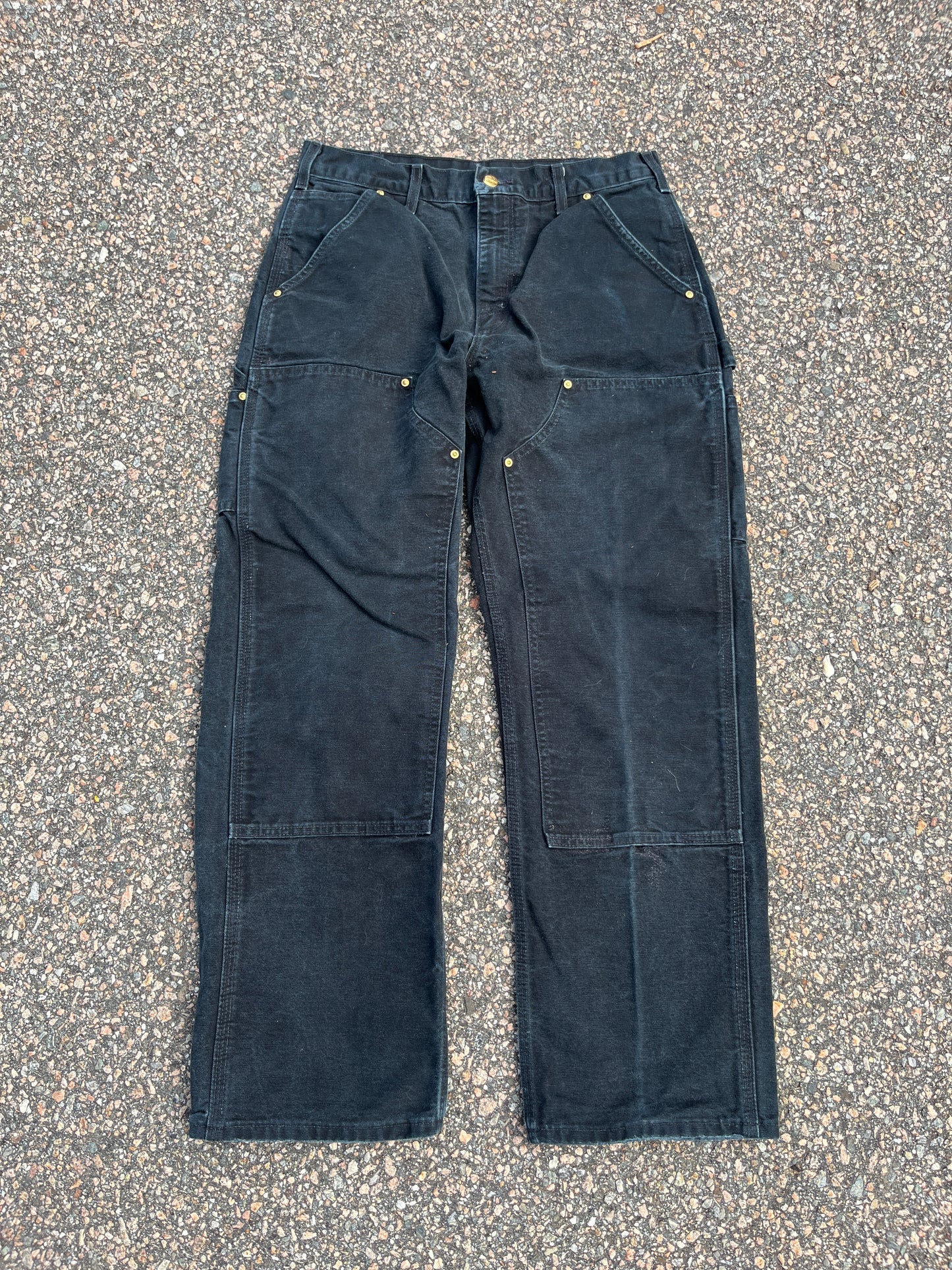 Faded Black Carhartt Double Knee Pants - 30 x 29